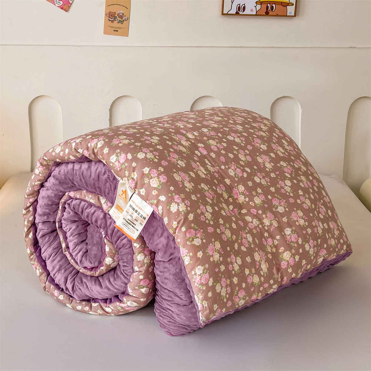 91家纺网 家纺一手货源 找家纺 小石头家纺 2025新款A类全棉纯棉印花豆豆绒大豆被冬被春秋被被子被芯 群芳争艳