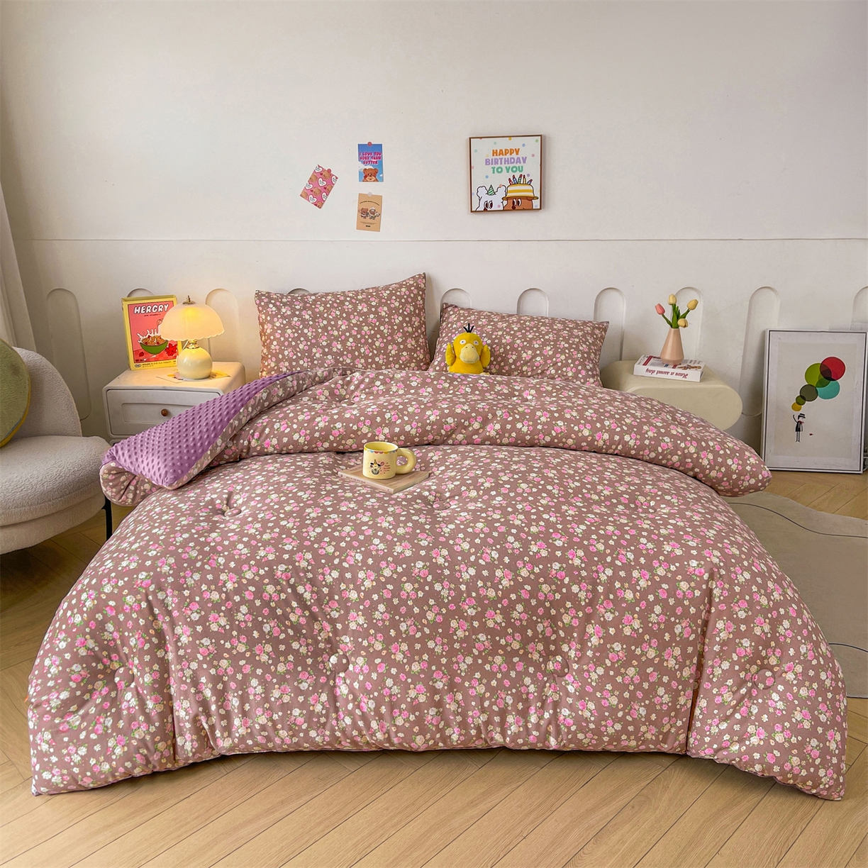 91家纺网 家纺一手货源 找家纺 小石头家纺 2025新款A类全棉纯棉印花豆豆绒大豆被冬被春秋被被子被芯 群芳争艳