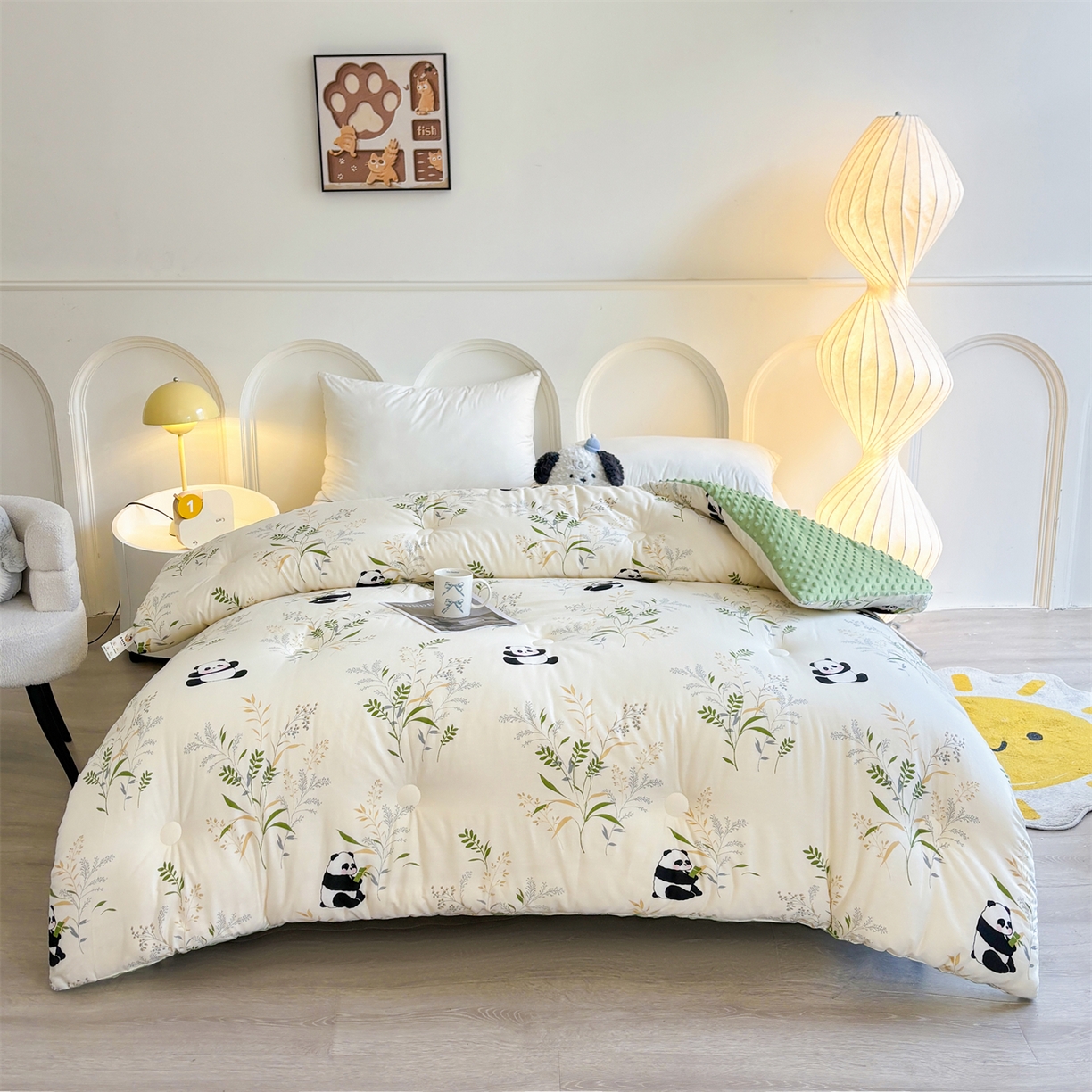 91家纺网 家纺一手货源 找家纺 小石头家纺 2025新款A类全棉纯棉印花豆豆绒大豆被冬被春秋被被子被芯 熊猫乐园