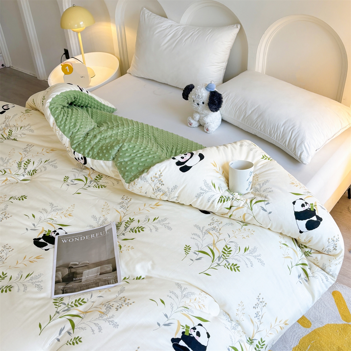 91家纺网 家纺一手货源 找家纺 小石头家纺 2025新款A类全棉纯棉印花豆豆绒大豆被冬被春秋被被子被芯 熊猫乐园