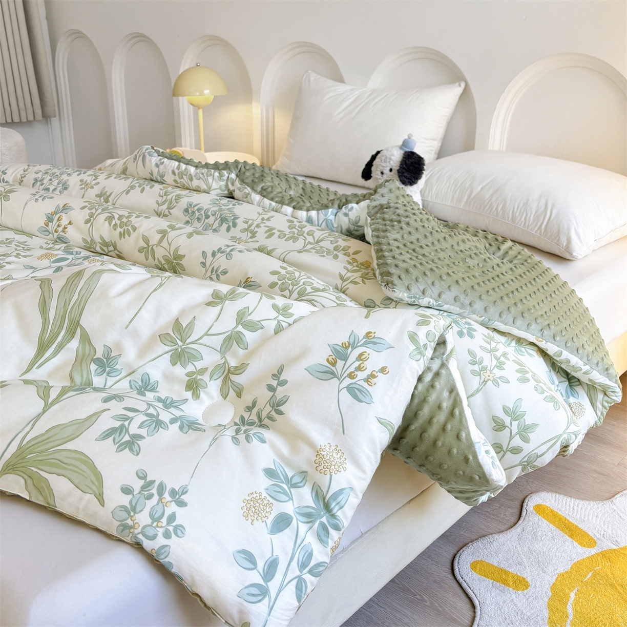 91家纺网 家纺一手货源 找家纺 小石头家纺 2025新款A类全棉纯棉印花豆豆绒大豆被冬被春秋被被子被芯 雅柔枝韵