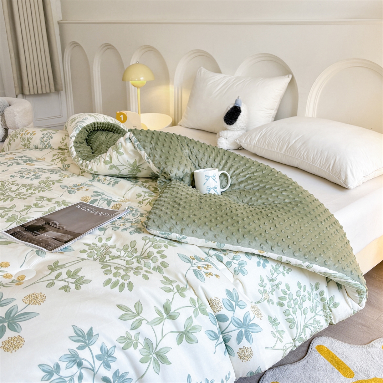 91家纺网 家纺一手货源 找家纺 小石头家纺 2025新款A类全棉纯棉印花豆豆绒大豆被冬被春秋被被子被芯 雅柔枝韵