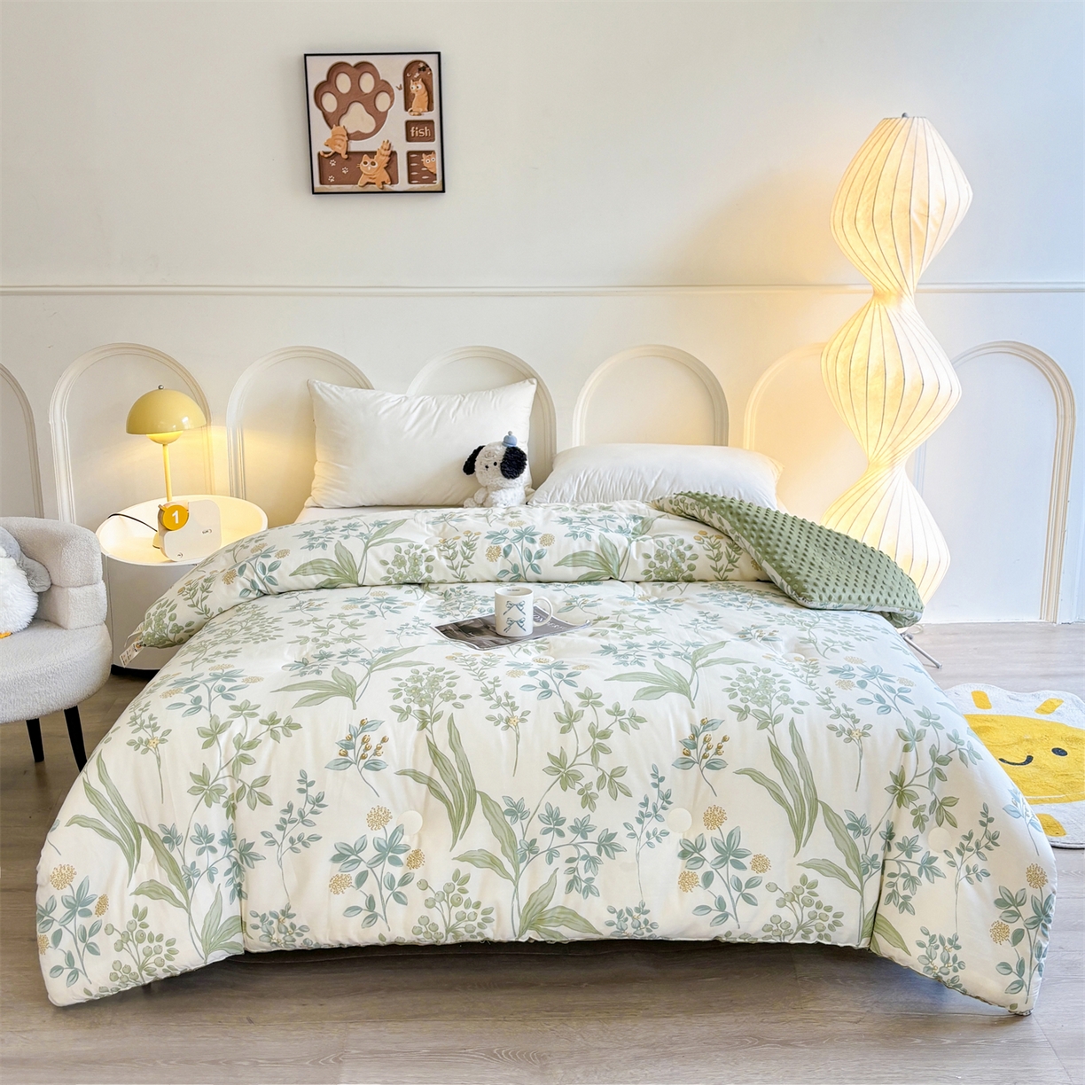 91家纺网 家纺一手货源 找家纺 小石头家纺 2025新款A类全棉纯棉印花豆豆绒大豆被冬被春秋被被子被芯 雅柔枝韵