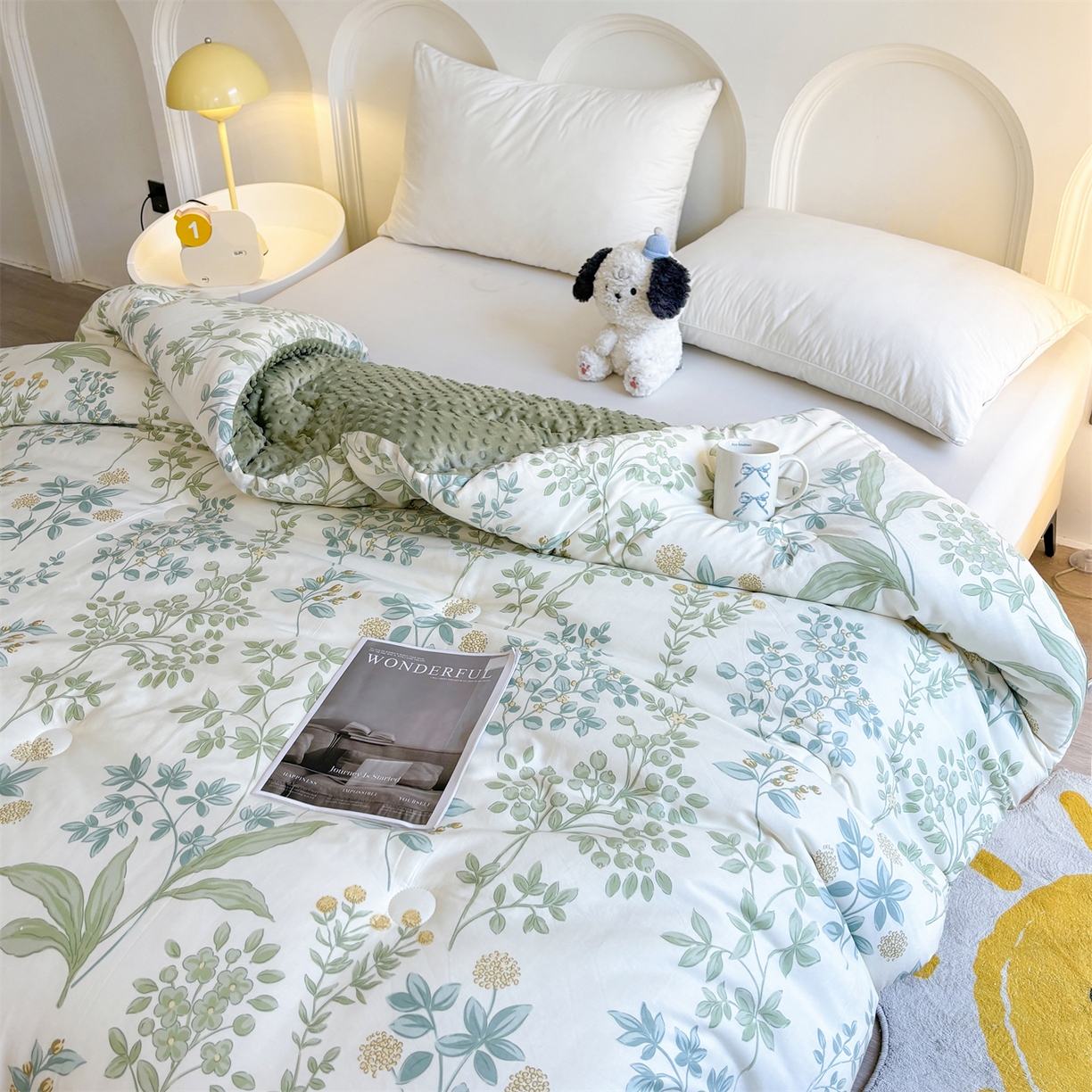 91家纺网 家纺一手货源 找家纺 小石头家纺 2025新款A类全棉纯棉印花豆豆绒大豆被冬被春秋被被子被芯 雅柔枝韵