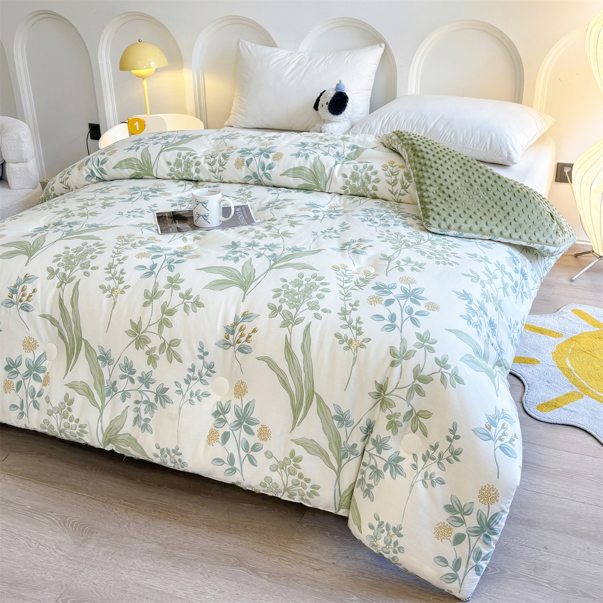 91家纺网 家纺一手货源 找家纺 小石头家纺 2025新款A类全棉纯棉印花豆豆绒大豆被冬被春秋被被子被芯 雅柔枝韵