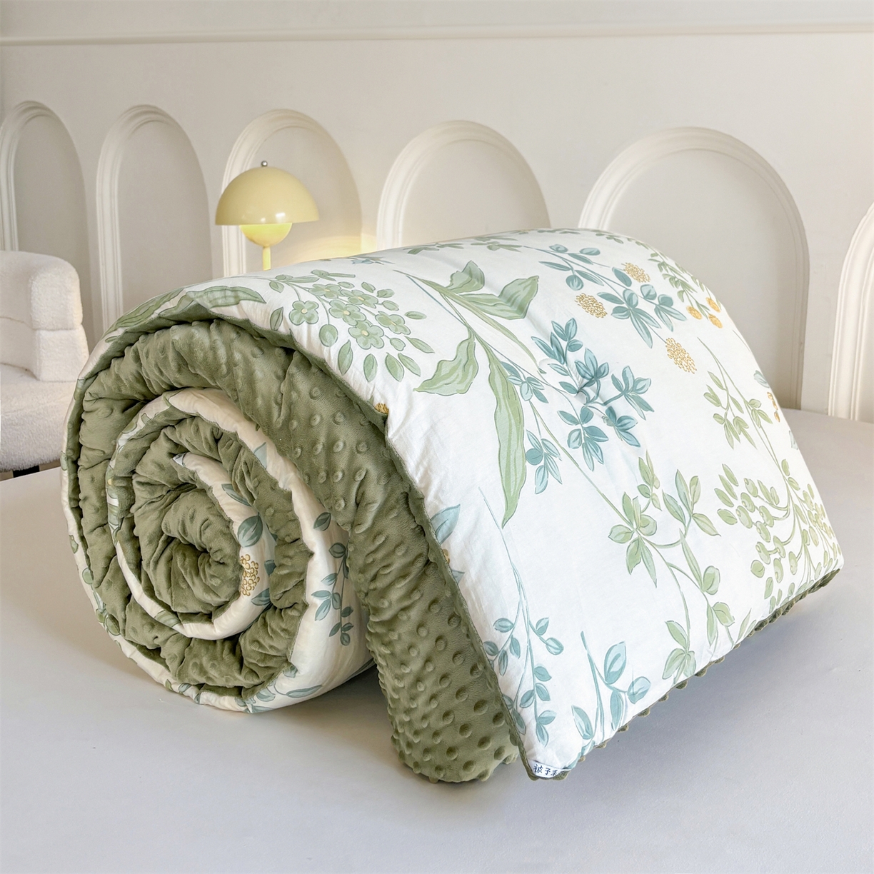 91家纺网 家纺一手货源 找家纺 小石头家纺 2025新款A类全棉纯棉印花豆豆绒大豆被冬被春秋被被子被芯 雅柔枝韵