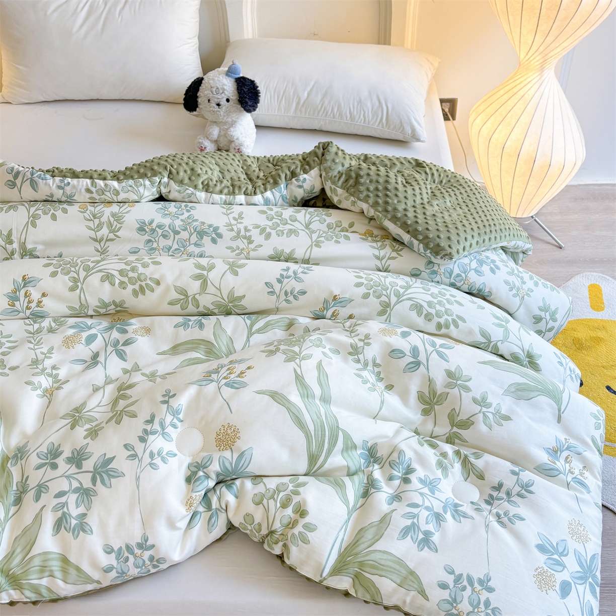 91家纺网 家纺一手货源 找家纺 小石头家纺 2025新款A类全棉纯棉印花豆豆绒大豆被冬被春秋被被子被芯 雅柔枝韵