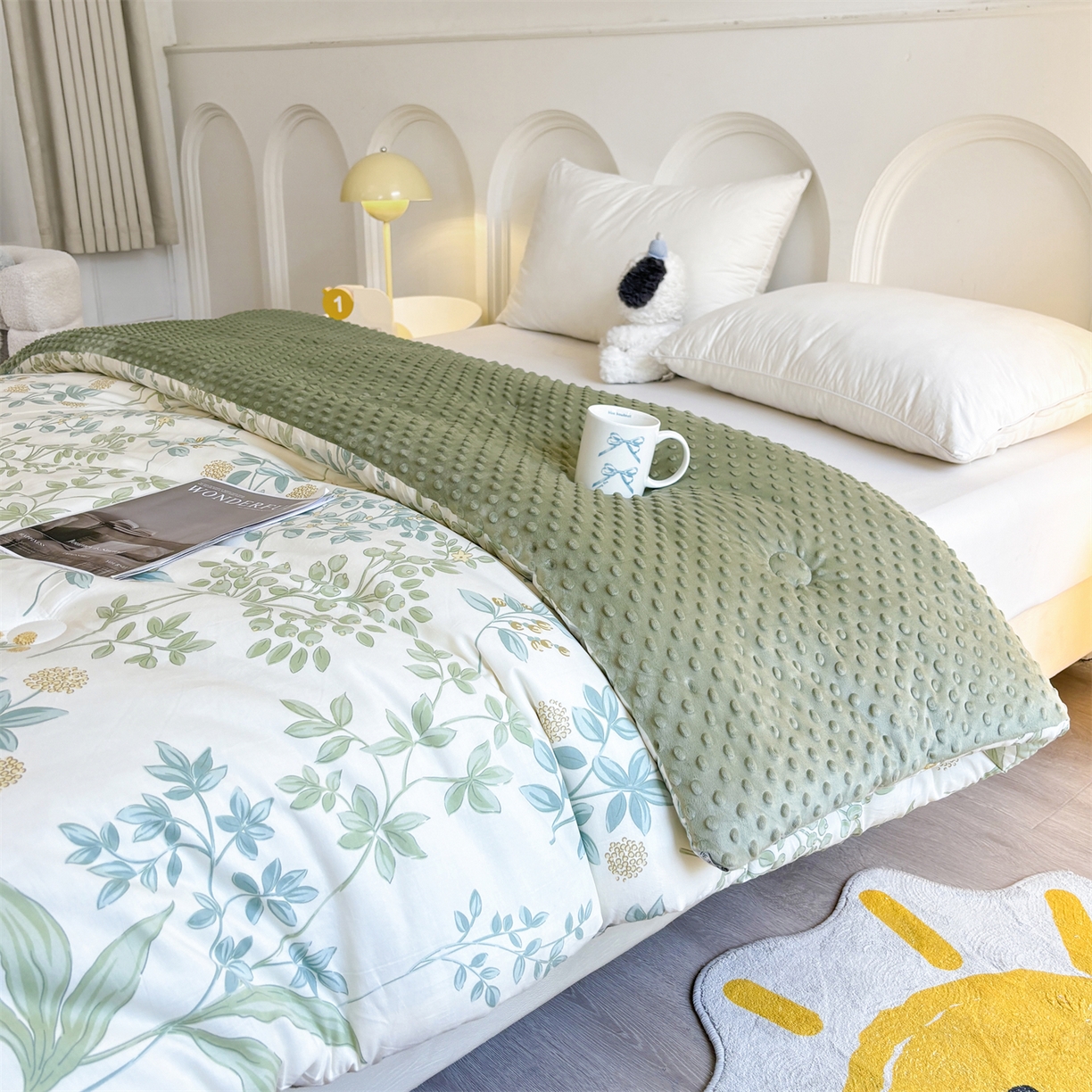 91家纺网 家纺一手货源 找家纺 小石头家纺 2025新款A类全棉纯棉印花豆豆绒大豆被冬被春秋被被子被芯 雅柔枝韵