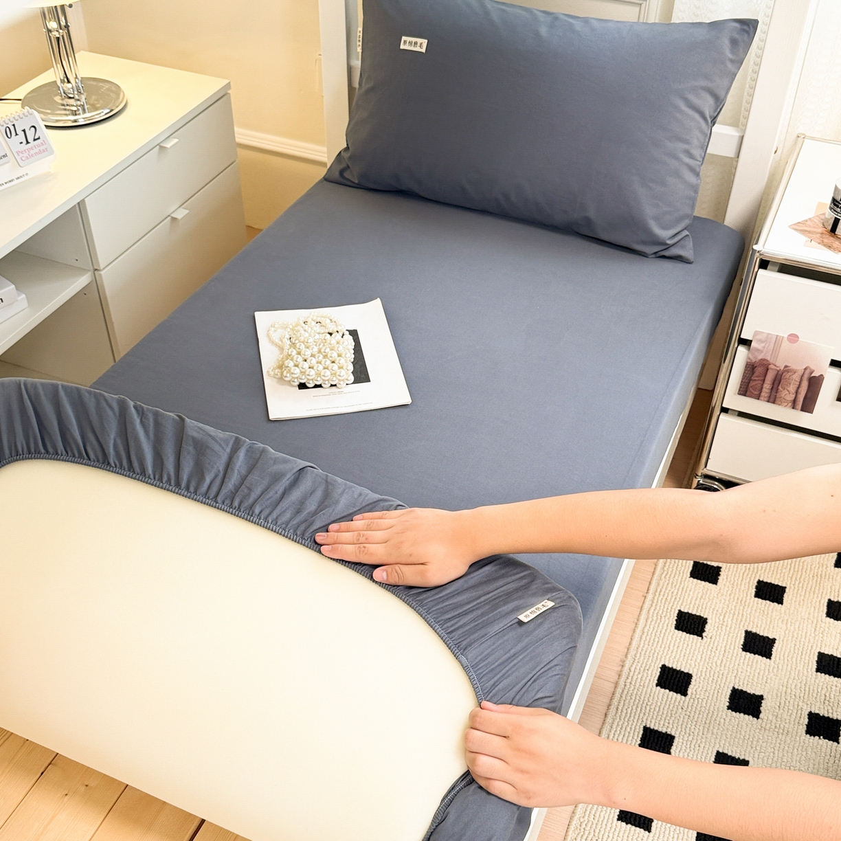 91家纺网 家纺一手货源 找家纺 （总）眠博士 2025新款纯色全棉纯棉磨毛学生床床笠单品床笠床笠单件