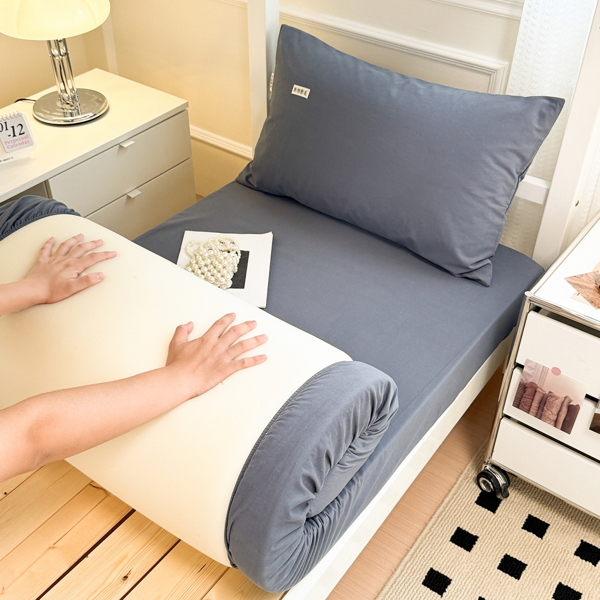 91家纺网 家纺一手货源 找家纺 （总）眠博士 2025新款纯色全棉纯棉磨毛学生床床笠单品床笠床笠单件