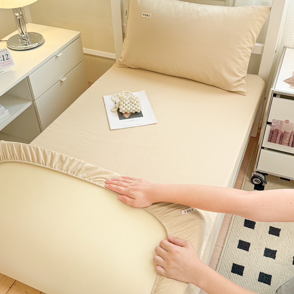 91家纺网 家纺一手货源 找家纺 （总）眠博士 2025新款纯色全棉纯棉磨毛学生床床笠单品床笠床笠单件