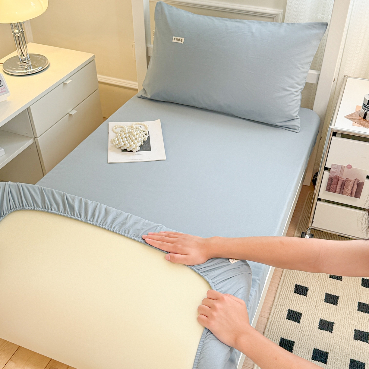 91家纺网 家纺一手货源 找家纺 （总）眠博士 2025新款纯色全棉纯棉磨毛学生床床笠单品床笠床笠单件