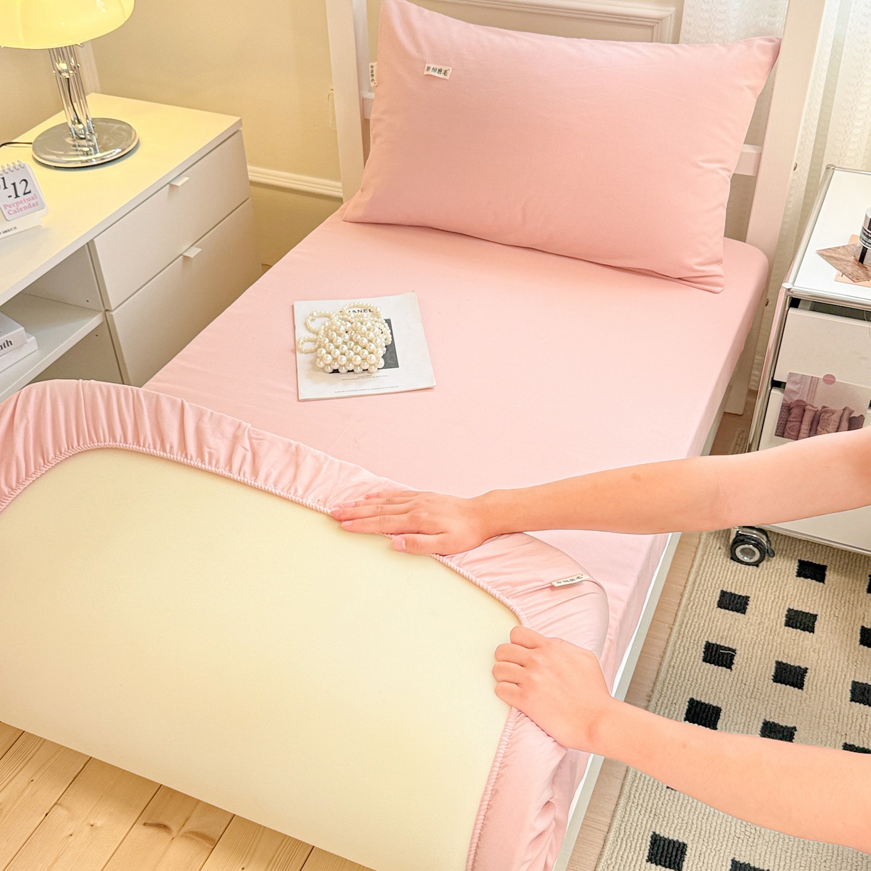 91家纺网 家纺一手货源 找家纺 （总）眠博士 2025新款纯色全棉纯棉磨毛学生床床笠单品床笠床笠单件