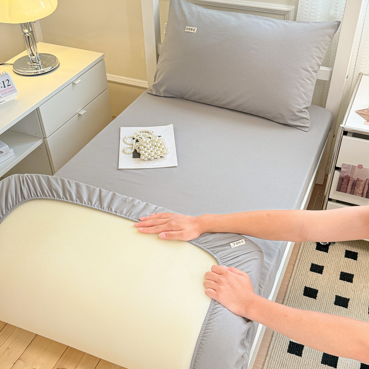 91家纺网 家纺一手货源 找家纺 （总）眠博士 2025新款纯色全棉纯棉磨毛学生床床笠单品床笠床笠单件