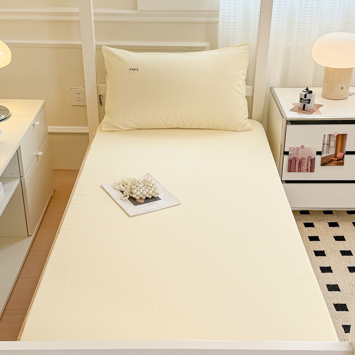 91家纺网 家纺一手货源 找家纺 眠博士 2025新款纯色全棉纯棉磨毛学生床床笠单品床笠床笠单件 磨毛床笠-陶瓷奶白