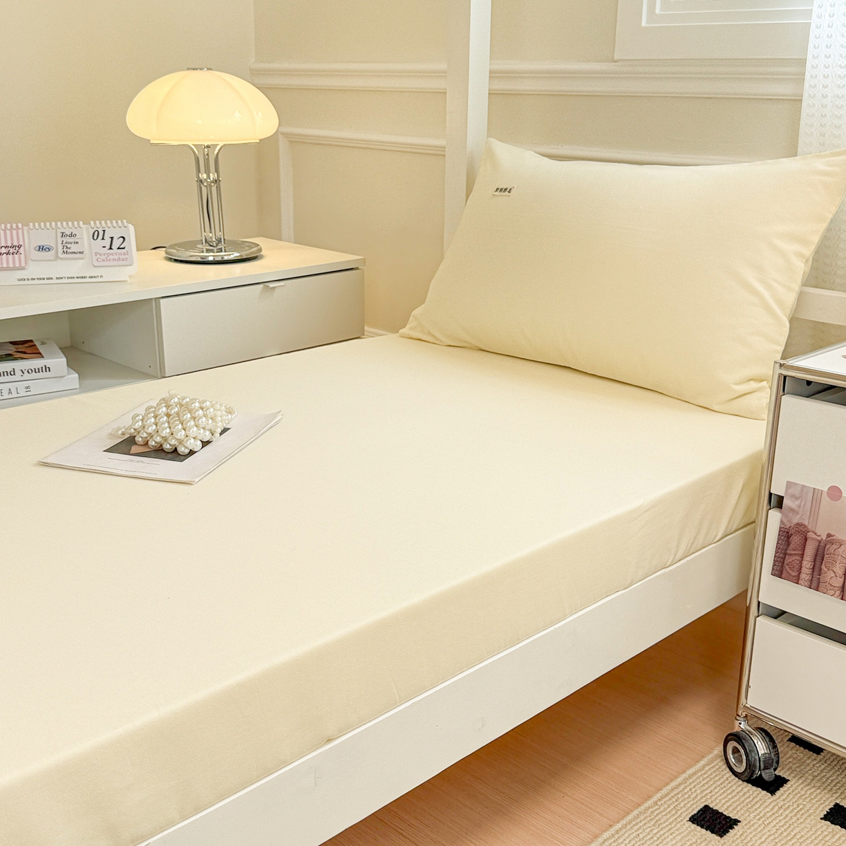 91家纺网 家纺一手货源 找家纺 眠博士 2025新款纯色全棉纯棉磨毛学生床床笠单品床笠床笠单件 磨毛床笠-陶瓷奶白