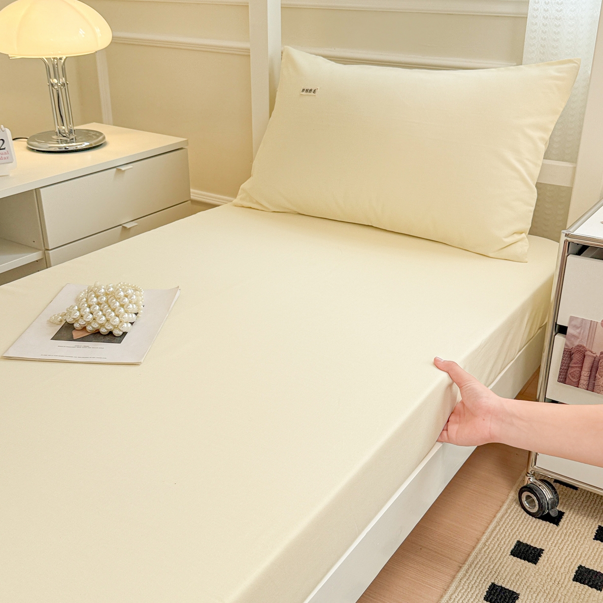 91家纺网 家纺一手货源 找家纺 眠博士 2025新款纯色全棉纯棉磨毛学生床床笠单品床笠床笠单件 磨毛床笠-陶瓷奶白