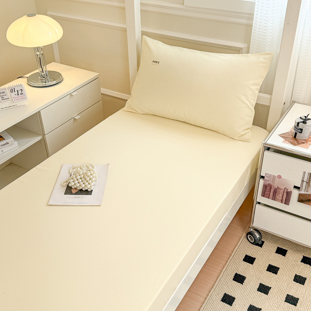 91家纺网 家纺一手货源 找家纺 眠博士 2025新款纯色全棉纯棉磨毛学生床床笠单品床笠床笠单件 磨毛床笠-陶瓷奶白