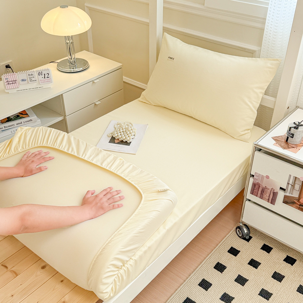 91家纺网 家纺一手货源 找家纺 眠博士 2025新款纯色全棉纯棉磨毛学生床床笠单品床笠床笠单件 磨毛床笠-陶瓷奶白