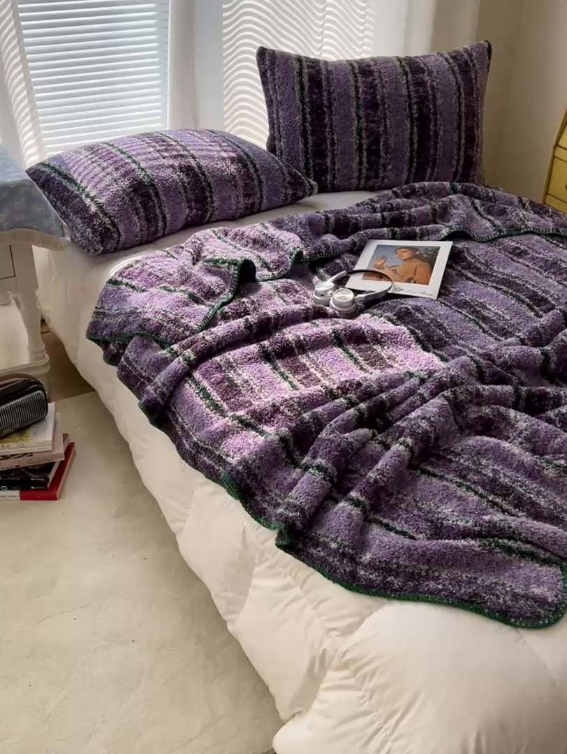 91家纺网 家纺一手货源 找家纺 舒隅家纺 A类高级感半边绒三角针毛毯毯子 黛弦-紫