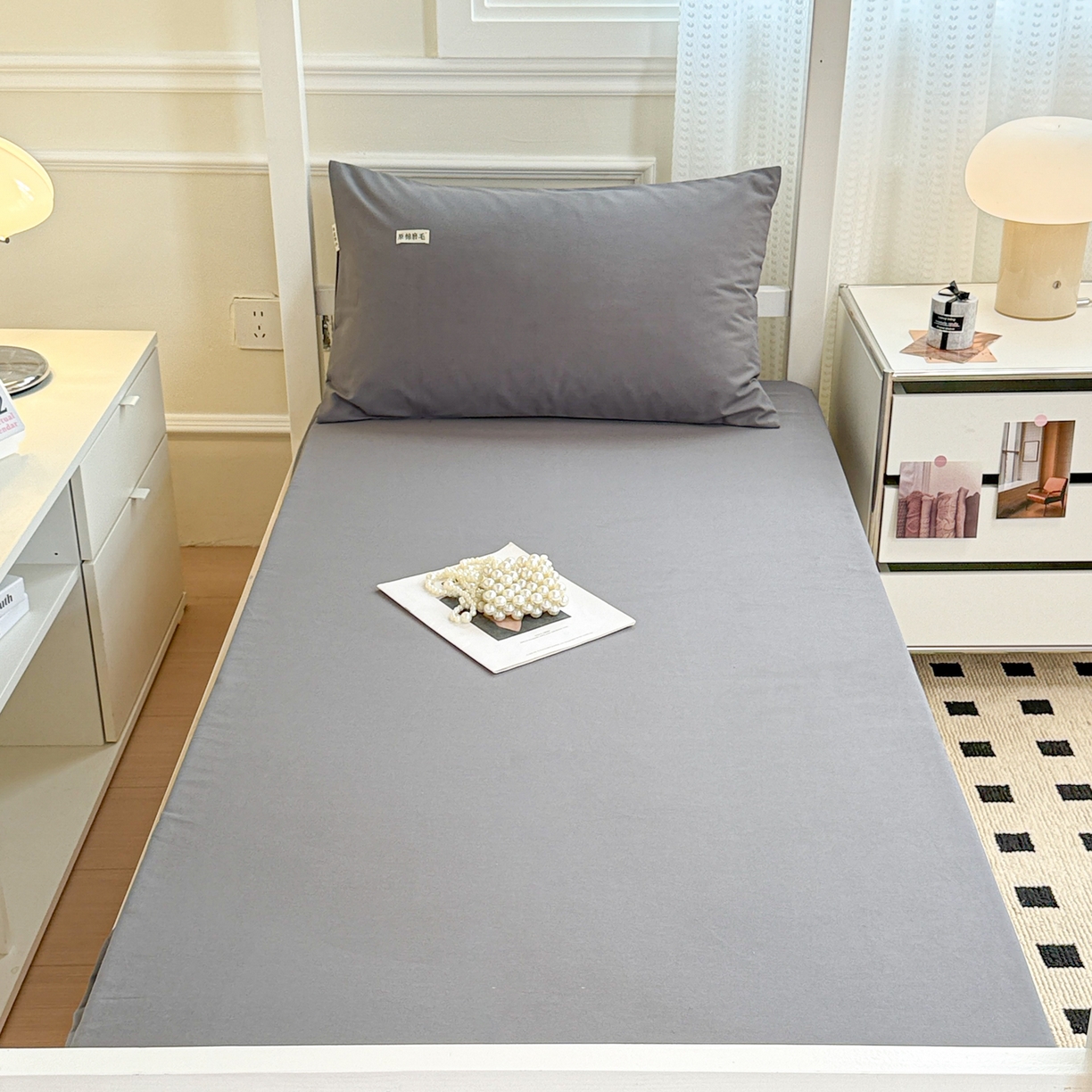 91家纺网 家纺一手货源 找家纺 眠博士 2025新款纯色全棉纯棉磨毛学生床床笠单品床笠床笠单件 磨毛床笠-陶瓷深灰