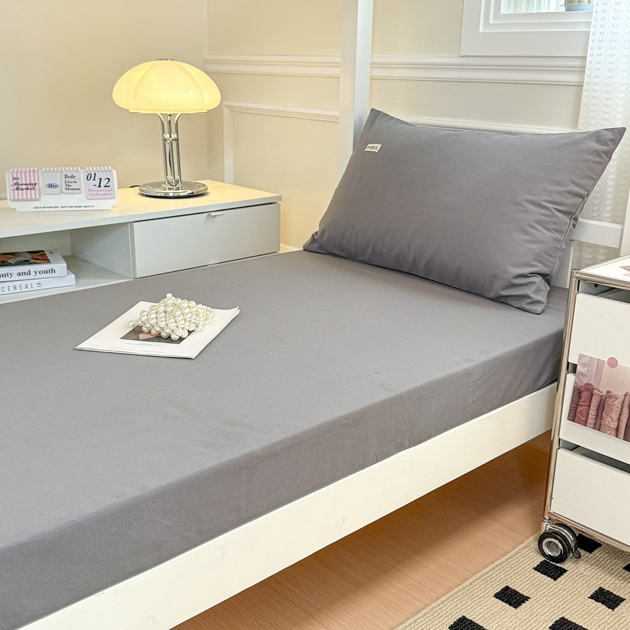 91家纺网 家纺一手货源 找家纺 眠博士 2025新款纯色全棉纯棉磨毛学生床床笠单品床笠床笠单件 磨毛床笠-陶瓷深灰