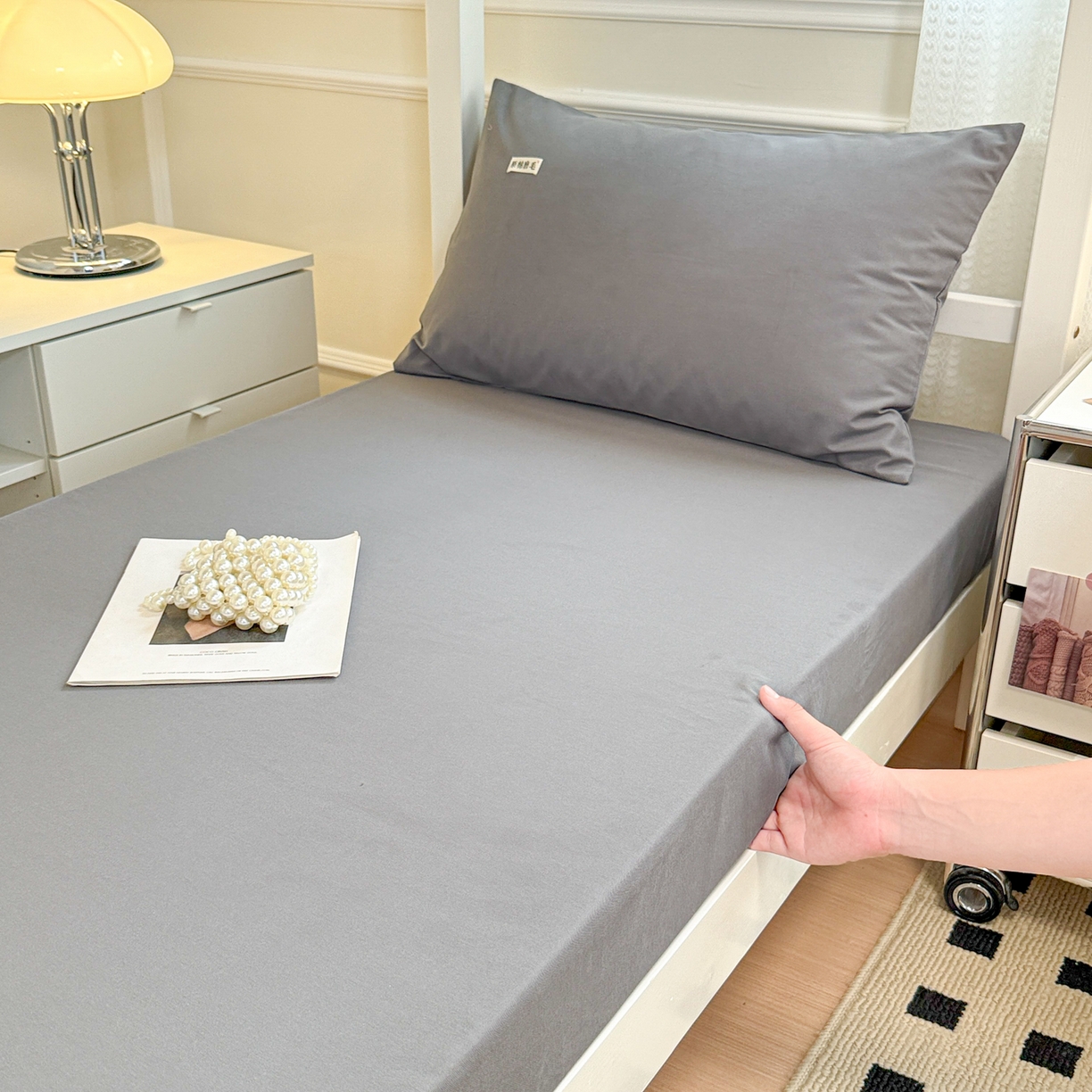 91家纺网 家纺一手货源 找家纺 眠博士 2025新款纯色全棉纯棉磨毛学生床床笠单品床笠床笠单件 磨毛床笠-陶瓷深灰