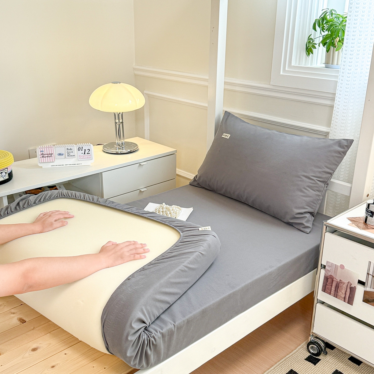 91家纺网 家纺一手货源 找家纺 眠博士 2025新款纯色全棉纯棉磨毛学生床床笠单品床笠床笠单件 磨毛床笠-陶瓷深灰