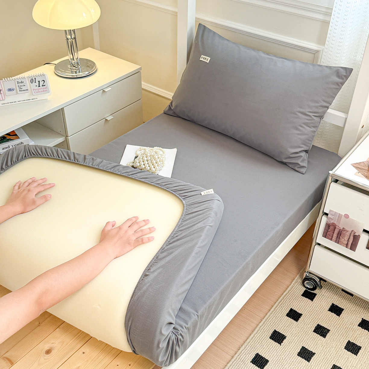 91家纺网 家纺一手货源 找家纺 眠博士 2025新款纯色全棉纯棉磨毛学生床床笠单品床笠床笠单件 磨毛床笠-陶瓷深灰