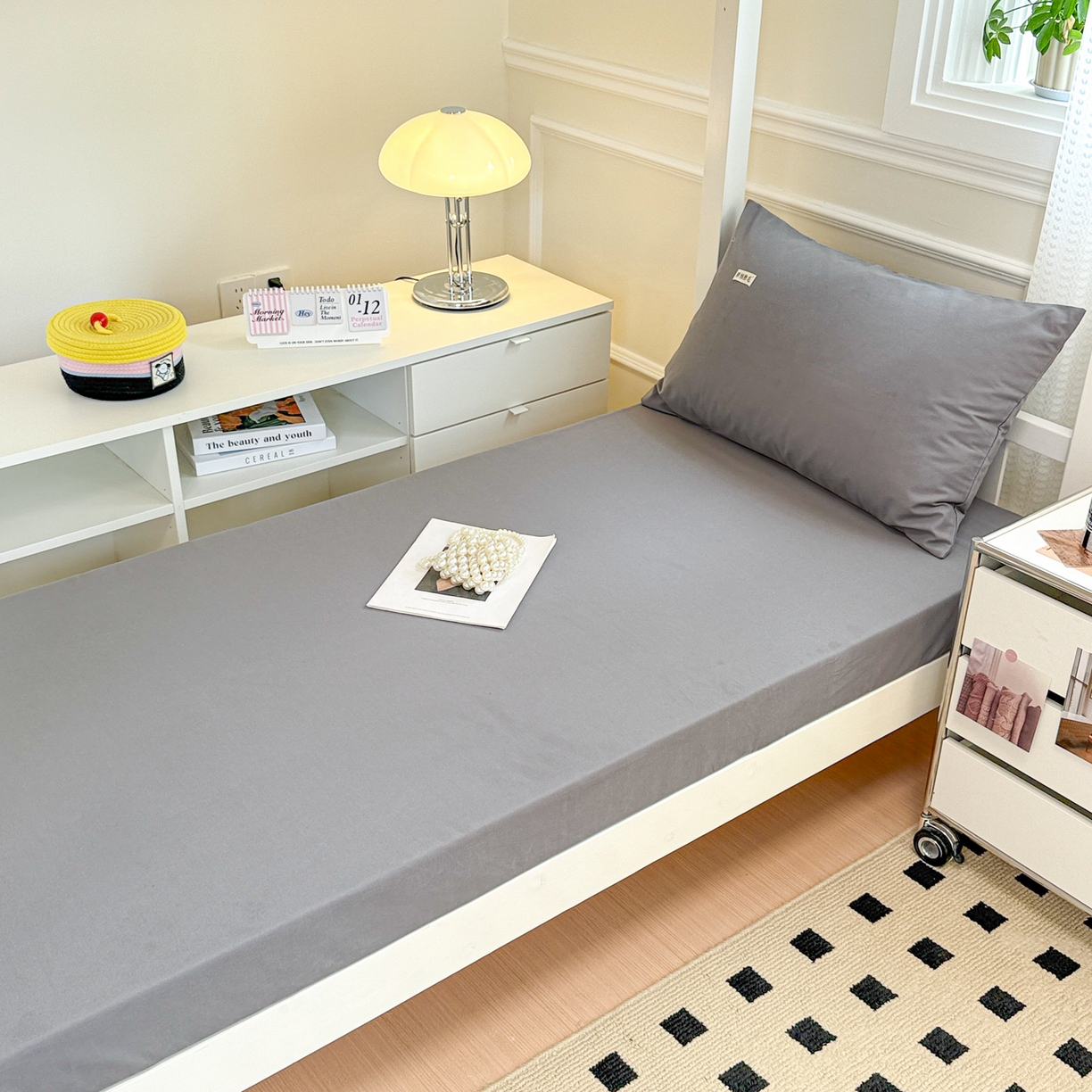 91家纺网 家纺一手货源 找家纺 眠博士 2025新款纯色全棉纯棉磨毛学生床床笠单品床笠床笠单件 磨毛床笠-陶瓷深灰