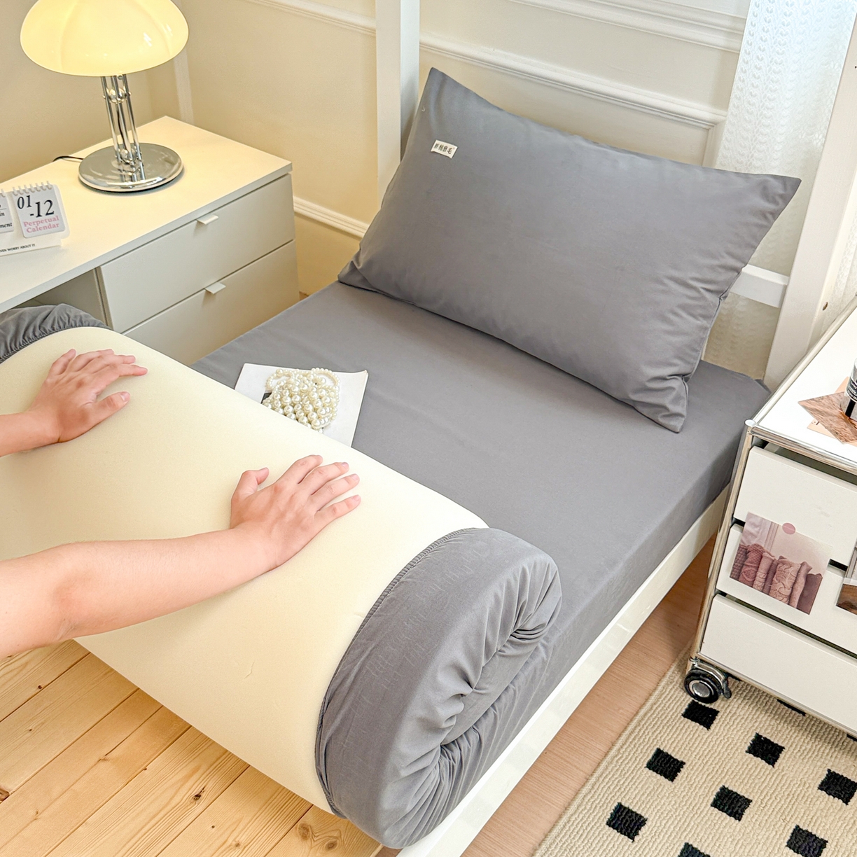 91家纺网 家纺一手货源 找家纺 眠博士 2025新款纯色全棉纯棉磨毛学生床床笠单品床笠床笠单件 磨毛床笠-陶瓷深灰