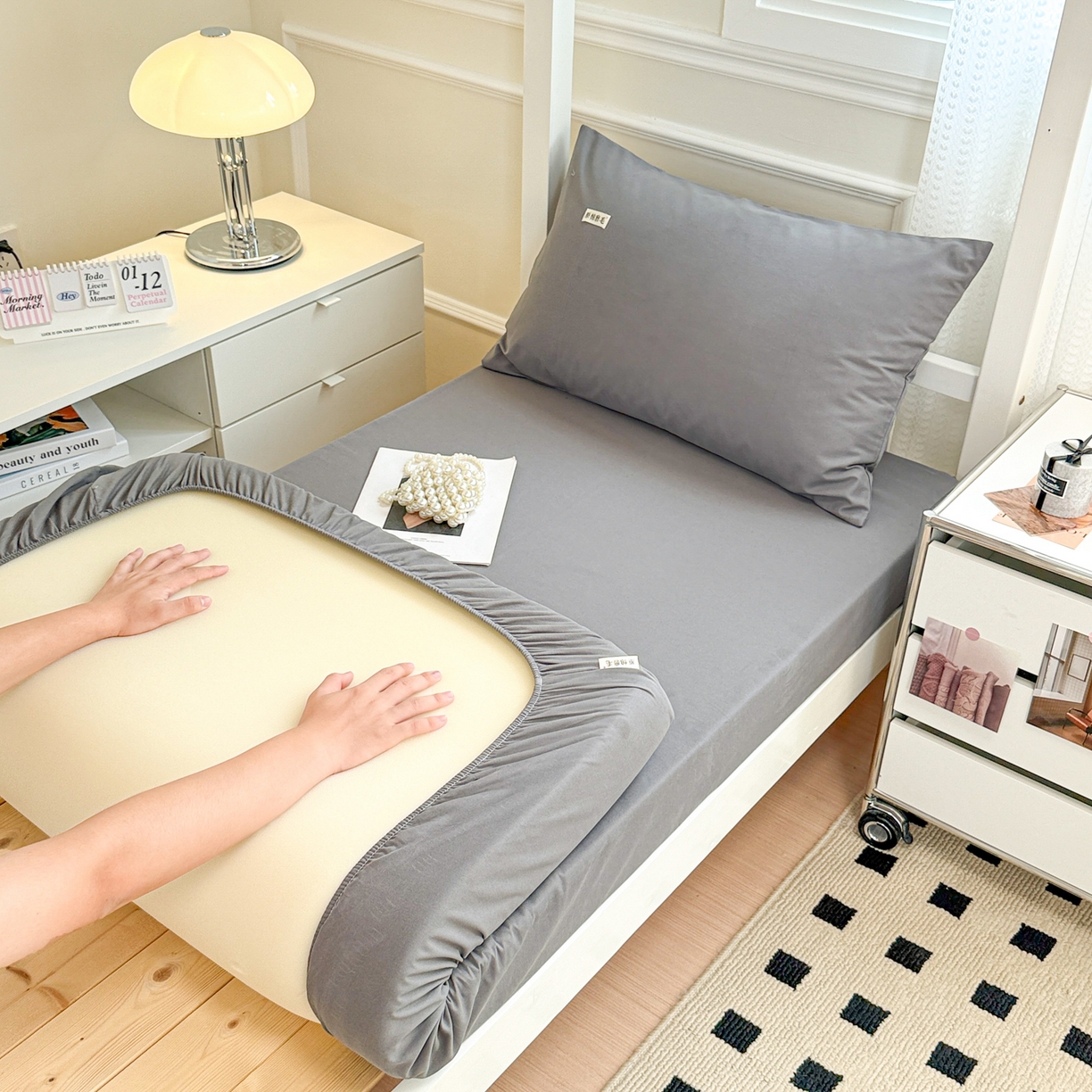 91家纺网 家纺一手货源 找家纺 眠博士 2025新款纯色全棉纯棉磨毛学生床床笠单品床笠床笠单件 磨毛床笠-陶瓷深灰