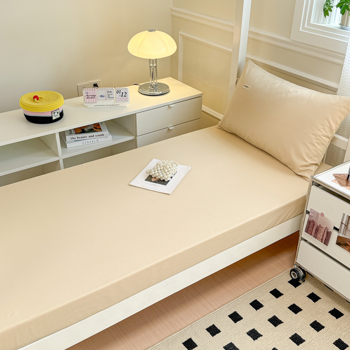 91家纺网 家纺一手货源 找家纺 眠博士 2025新款纯色全棉纯棉磨毛学生床床笠单品床笠床笠单件 磨毛床笠-陶瓷杏