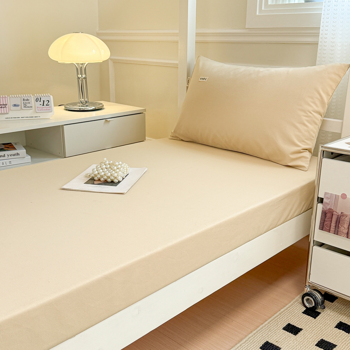 91家纺网 家纺一手货源 找家纺 眠博士 2025新款纯色全棉纯棉磨毛学生床床笠单品床笠床笠单件 磨毛床笠-陶瓷杏