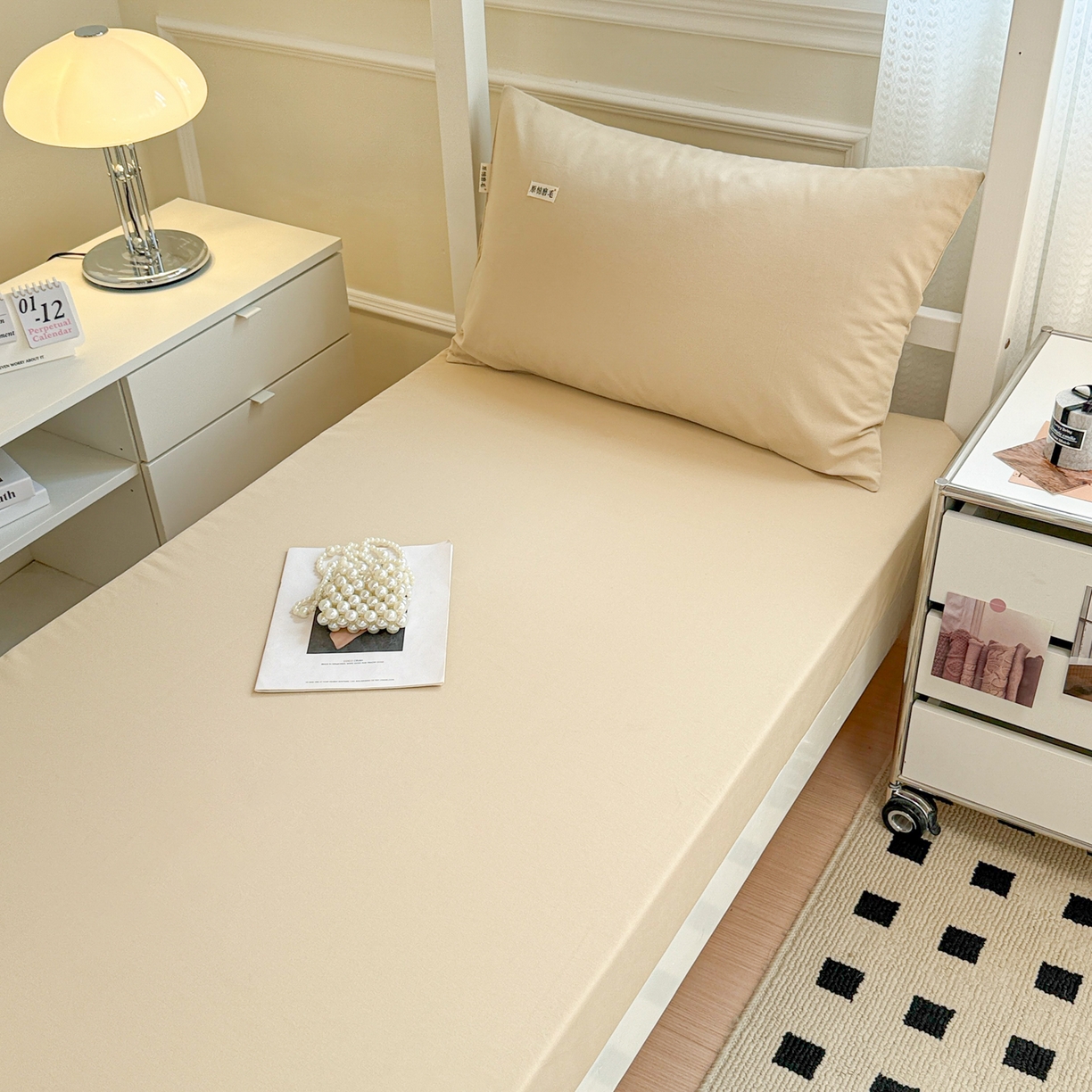 91家纺网 家纺一手货源 找家纺 眠博士 2025新款纯色全棉纯棉磨毛学生床床笠单品床笠床笠单件 磨毛床笠-陶瓷杏