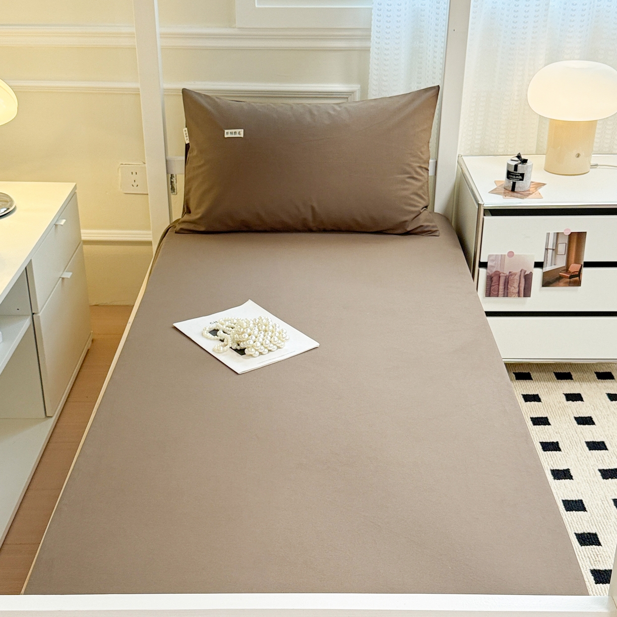 91家纺网 家纺一手货源 找家纺 眠博士 2025新款纯色全棉纯棉磨毛学生床床笠单品床笠床笠单件 磨毛床笠-陶瓷咖