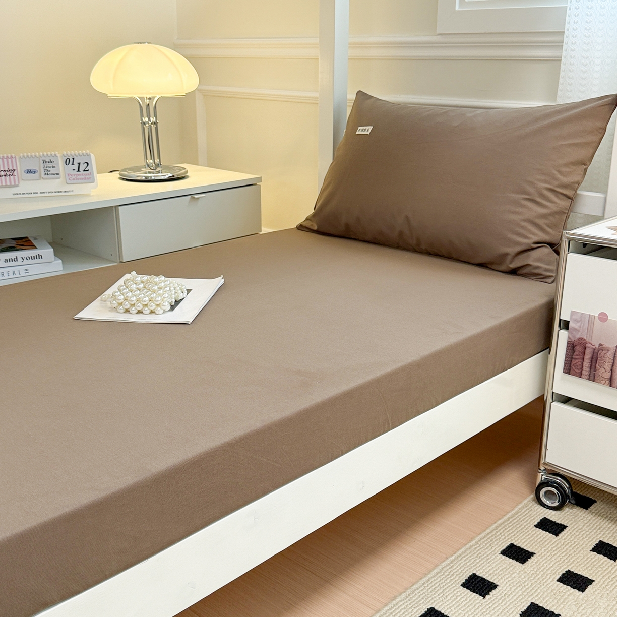 91家纺网 家纺一手货源 找家纺 眠博士 2025新款纯色全棉纯棉磨毛学生床床笠单品床笠床笠单件 磨毛床笠-陶瓷咖