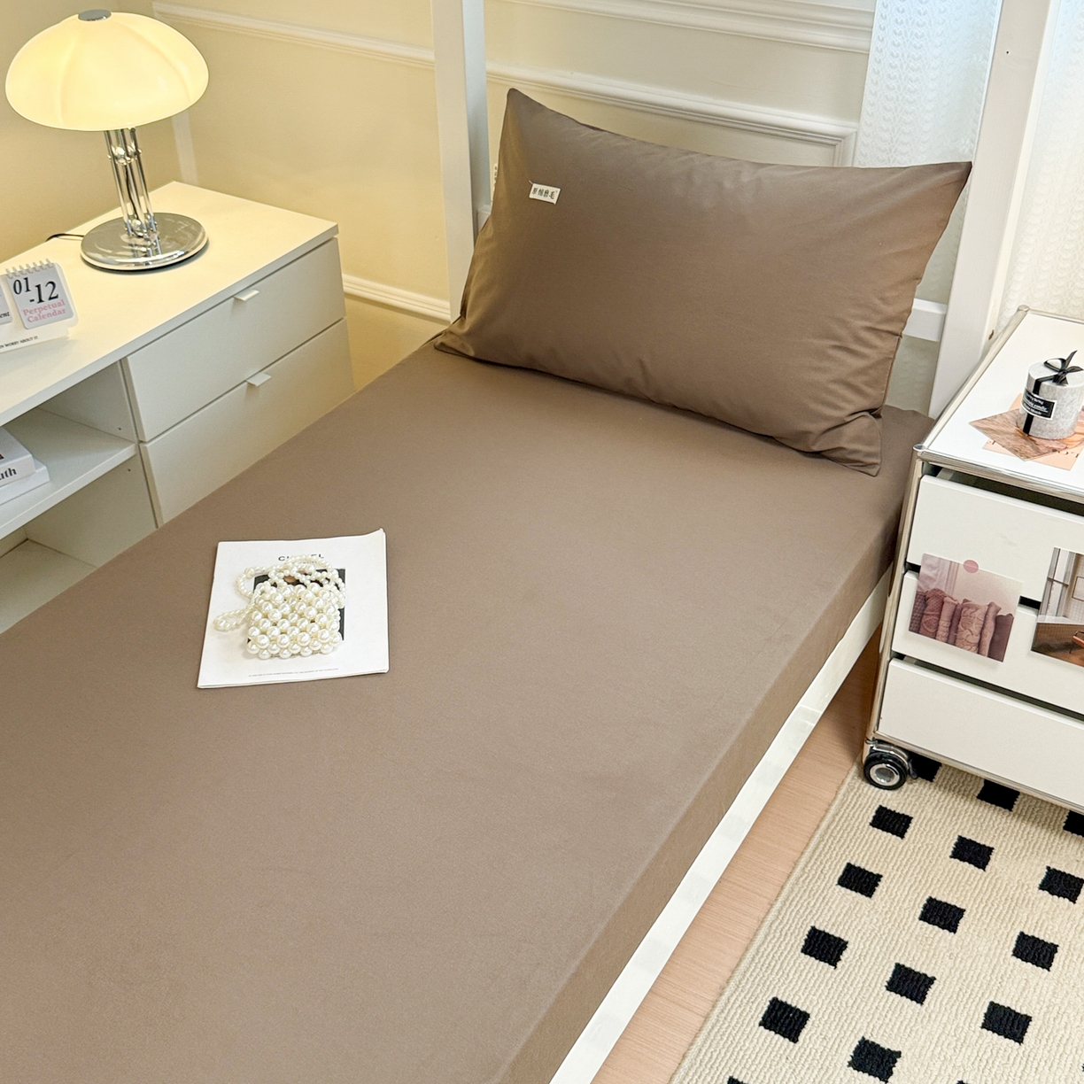 91家纺网 家纺一手货源 找家纺 眠博士 2025新款纯色全棉纯棉磨毛学生床床笠单品床笠床笠单件 磨毛床笠-陶瓷咖