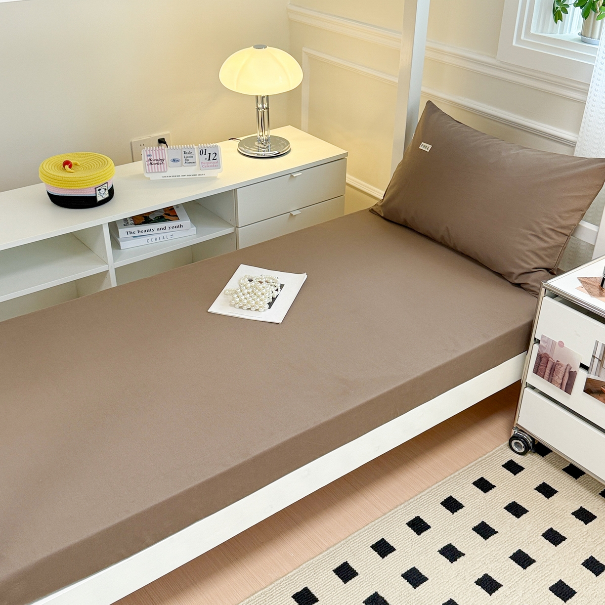 91家纺网 家纺一手货源 找家纺 眠博士 2025新款纯色全棉纯棉磨毛学生床床笠单品床笠床笠单件 磨毛床笠-陶瓷咖