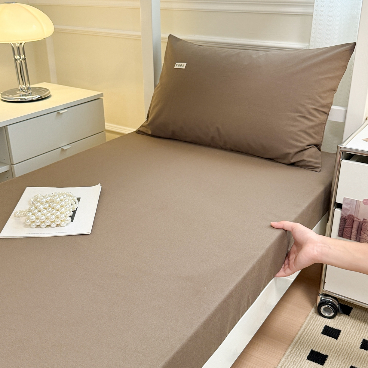 91家纺网 家纺一手货源 找家纺 眠博士 2025新款纯色全棉纯棉磨毛学生床床笠单品床笠床笠单件 磨毛床笠-陶瓷咖