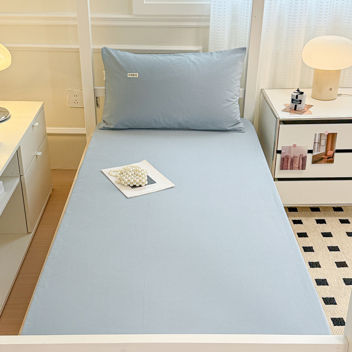 91家纺网 家纺一手货源 找家纺 眠博士 2025新款纯色全棉纯棉磨毛学生床床笠单品床笠床笠单件 磨毛床笠-陶瓷浅蓝