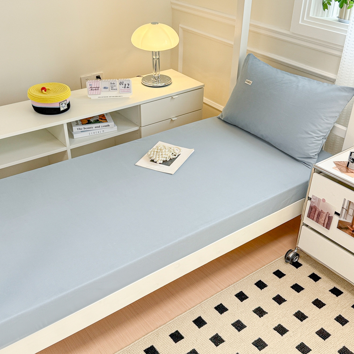 91家纺网 家纺一手货源 找家纺 眠博士 2025新款纯色全棉纯棉磨毛学生床床笠单品床笠床笠单件 磨毛床笠-陶瓷浅蓝