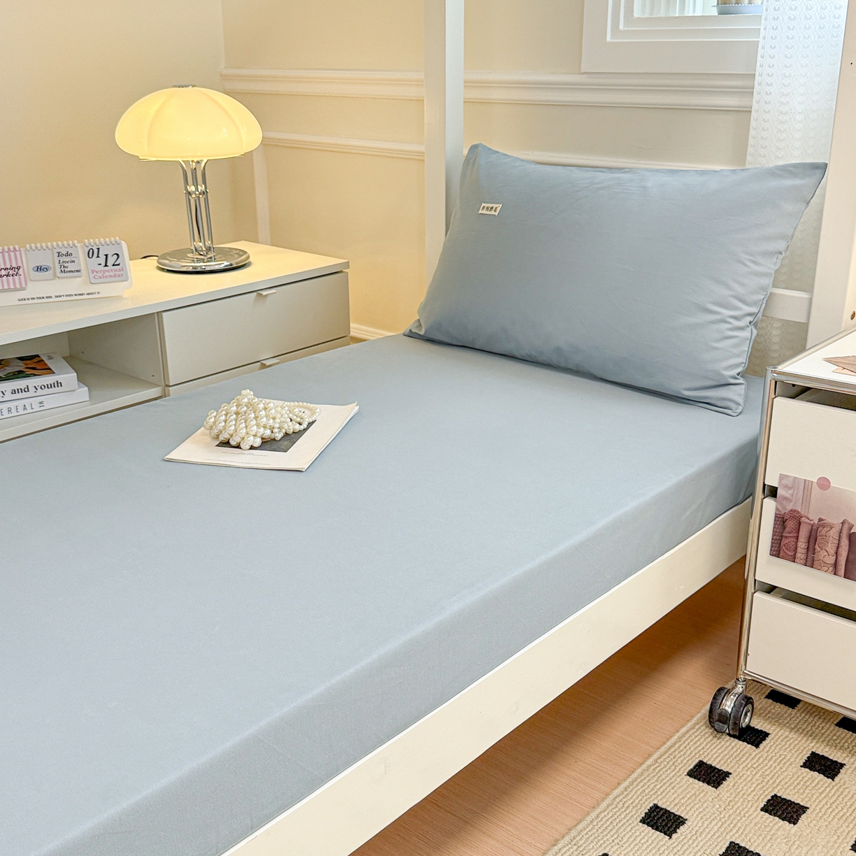 91家纺网 家纺一手货源 找家纺 眠博士 2025新款纯色全棉纯棉磨毛学生床床笠单品床笠床笠单件 磨毛床笠-陶瓷浅蓝