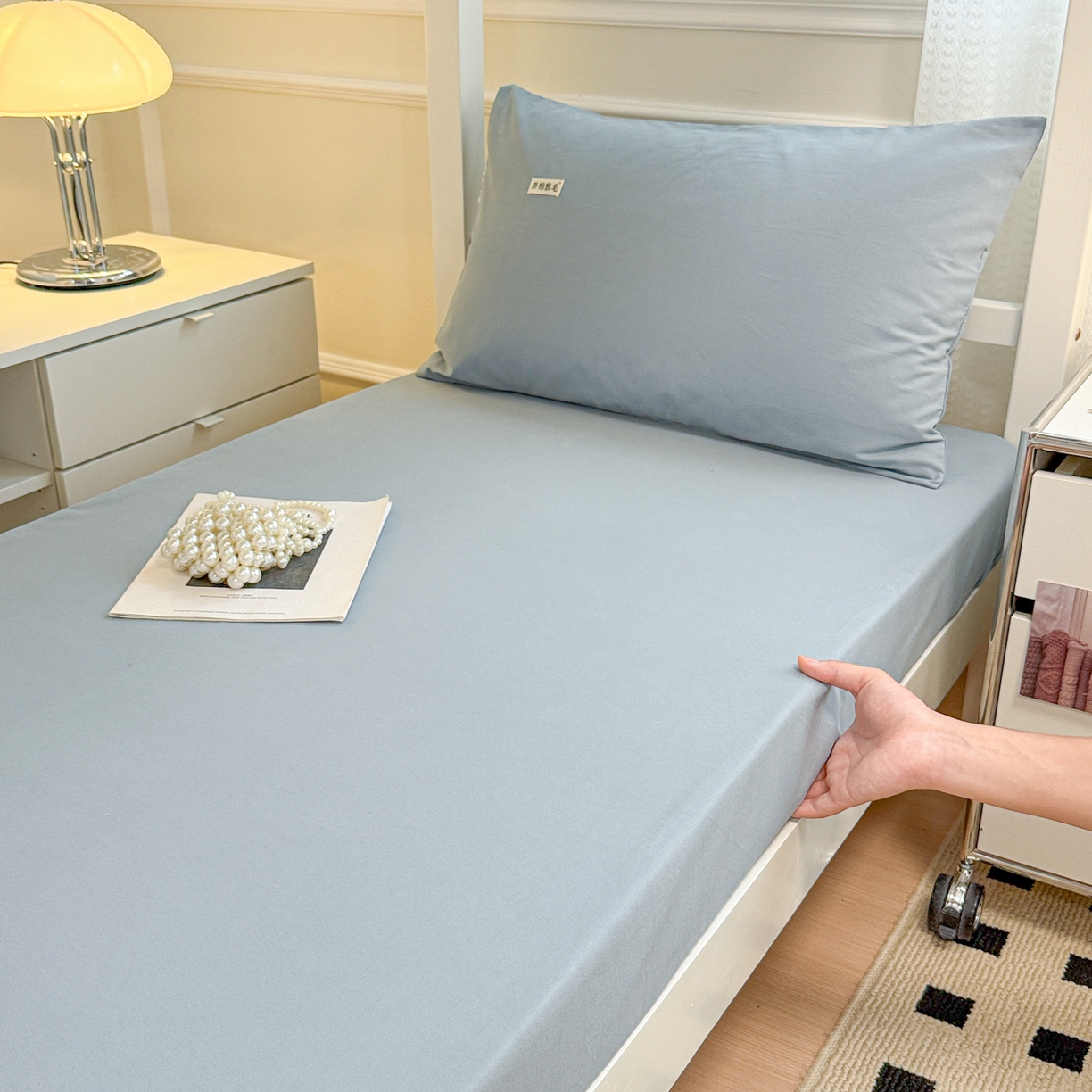 91家纺网 家纺一手货源 找家纺 眠博士 2025新款纯色全棉纯棉磨毛学生床床笠单品床笠床笠单件 磨毛床笠-陶瓷浅蓝