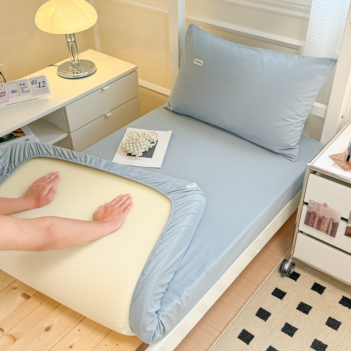 91家纺网 家纺一手货源 找家纺 眠博士 2025新款纯色全棉纯棉磨毛学生床床笠单品床笠床笠单件 磨毛床笠-陶瓷浅蓝