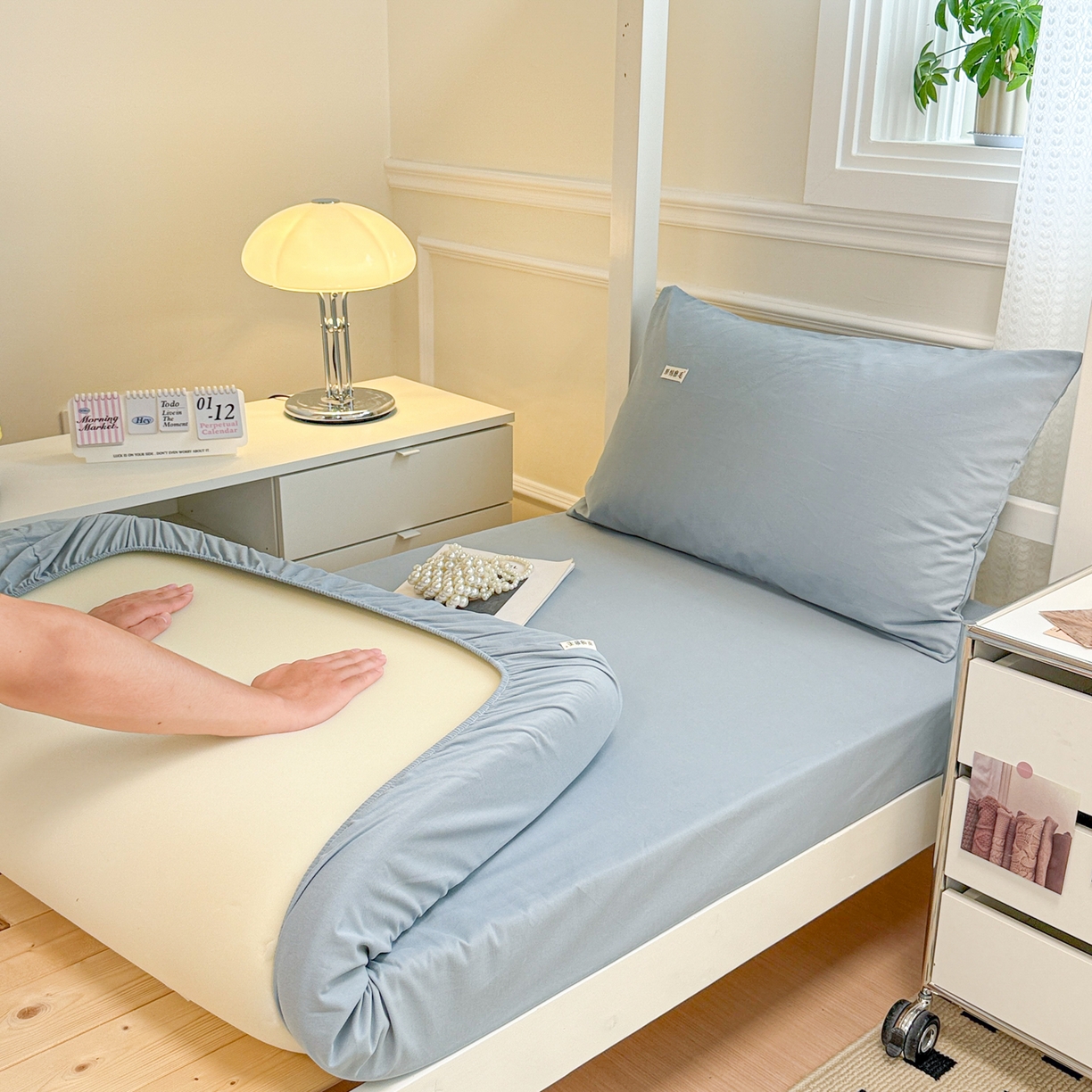 91家纺网 家纺一手货源 找家纺 眠博士 2025新款纯色全棉纯棉磨毛学生床床笠单品床笠床笠单件 磨毛床笠-陶瓷浅蓝