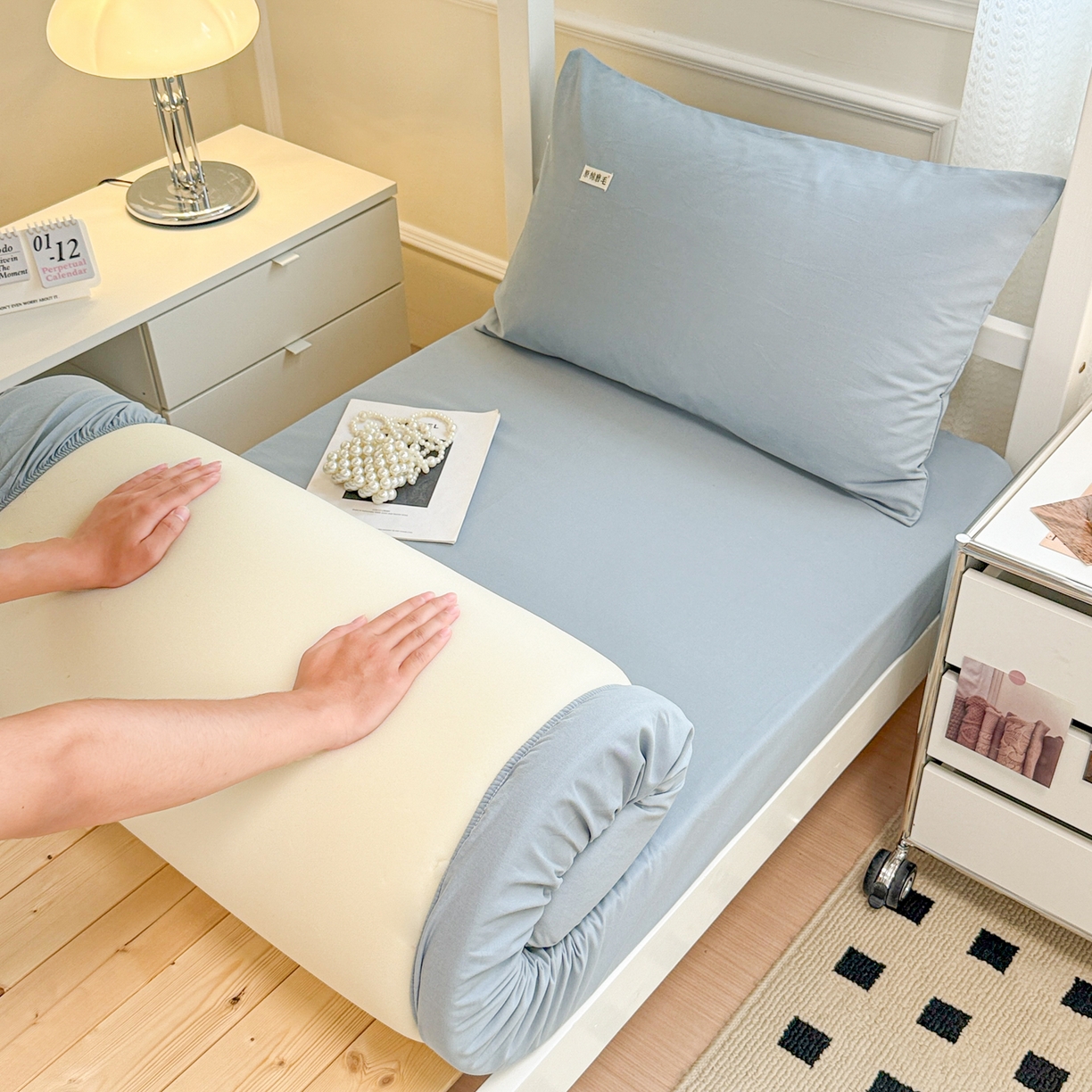 91家纺网 家纺一手货源 找家纺 眠博士 2025新款纯色全棉纯棉磨毛学生床床笠单品床笠床笠单件 磨毛床笠-陶瓷浅蓝