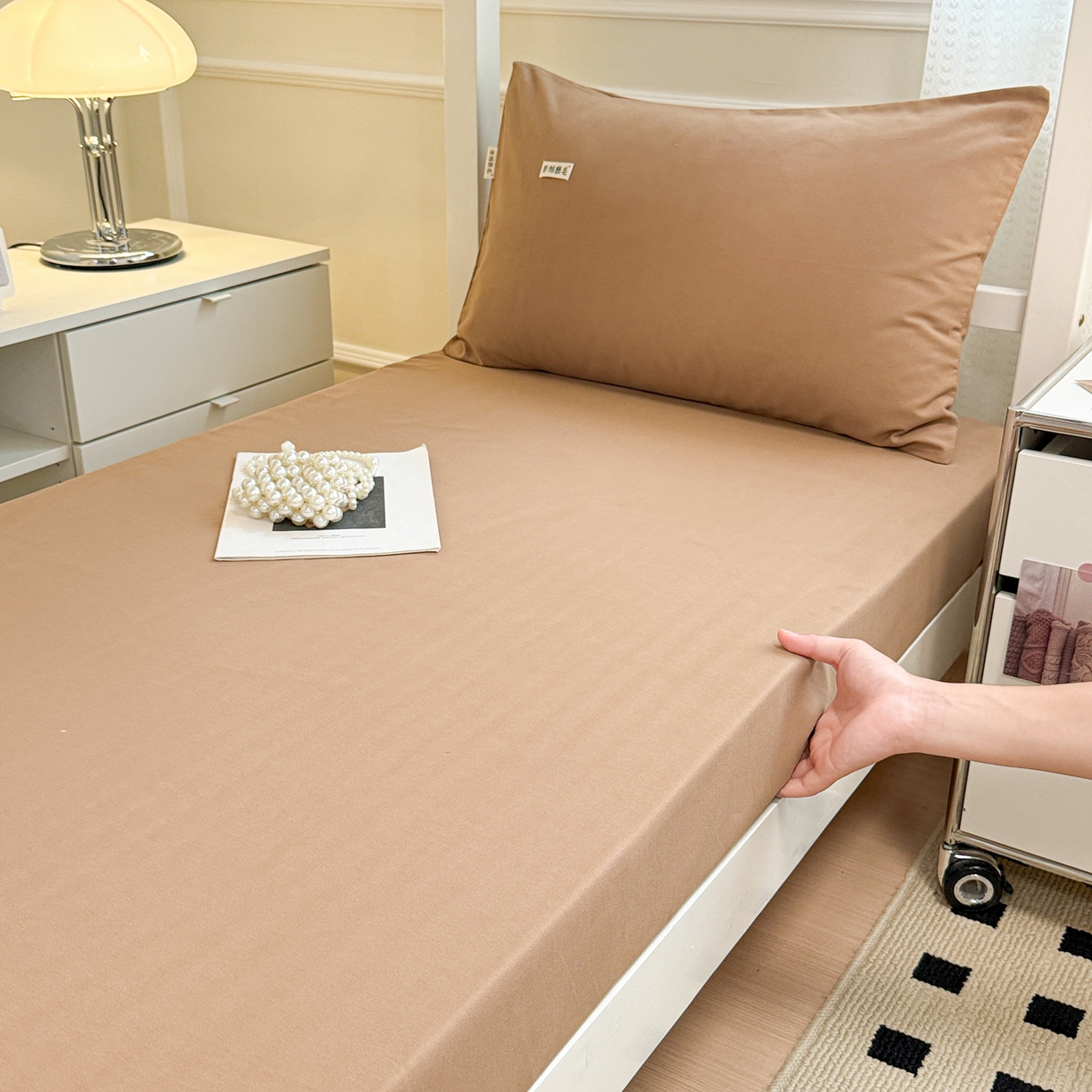 91家纺网 家纺一手货源 找家纺 眠博士 2025新款纯色全棉纯棉磨毛学生床床笠单品床笠床笠单件 磨毛床笠-陶瓷卡其