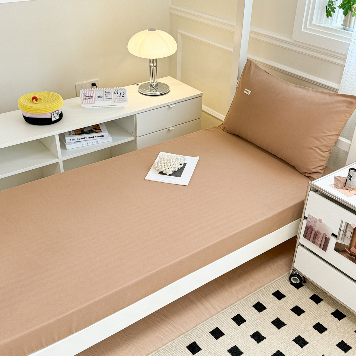 91家纺网 家纺一手货源 找家纺 眠博士 2025新款纯色全棉纯棉磨毛学生床床笠单品床笠床笠单件 磨毛床笠-陶瓷卡其