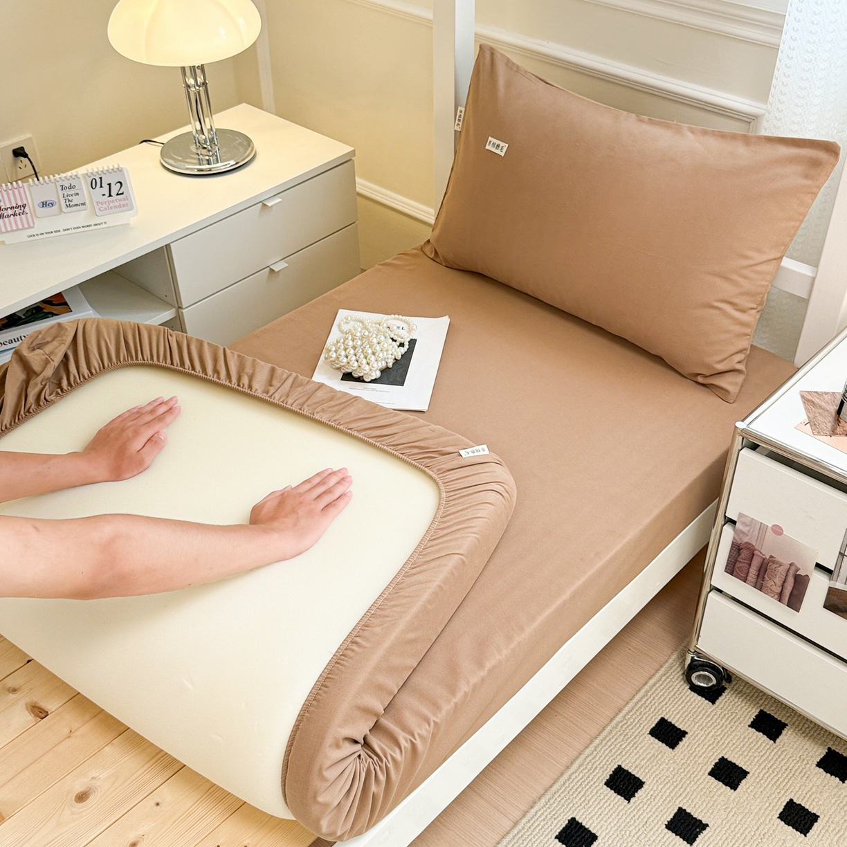 91家纺网 家纺一手货源 找家纺 眠博士 2025新款纯色全棉纯棉磨毛学生床床笠单品床笠床笠单件 磨毛床笠-陶瓷卡其